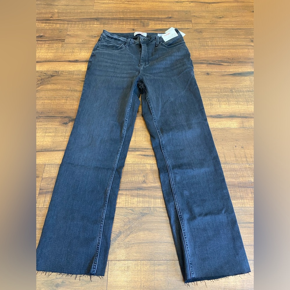 Wrangler Jeans Womens 10 High Rise True Straight Crop Raw Hem Black